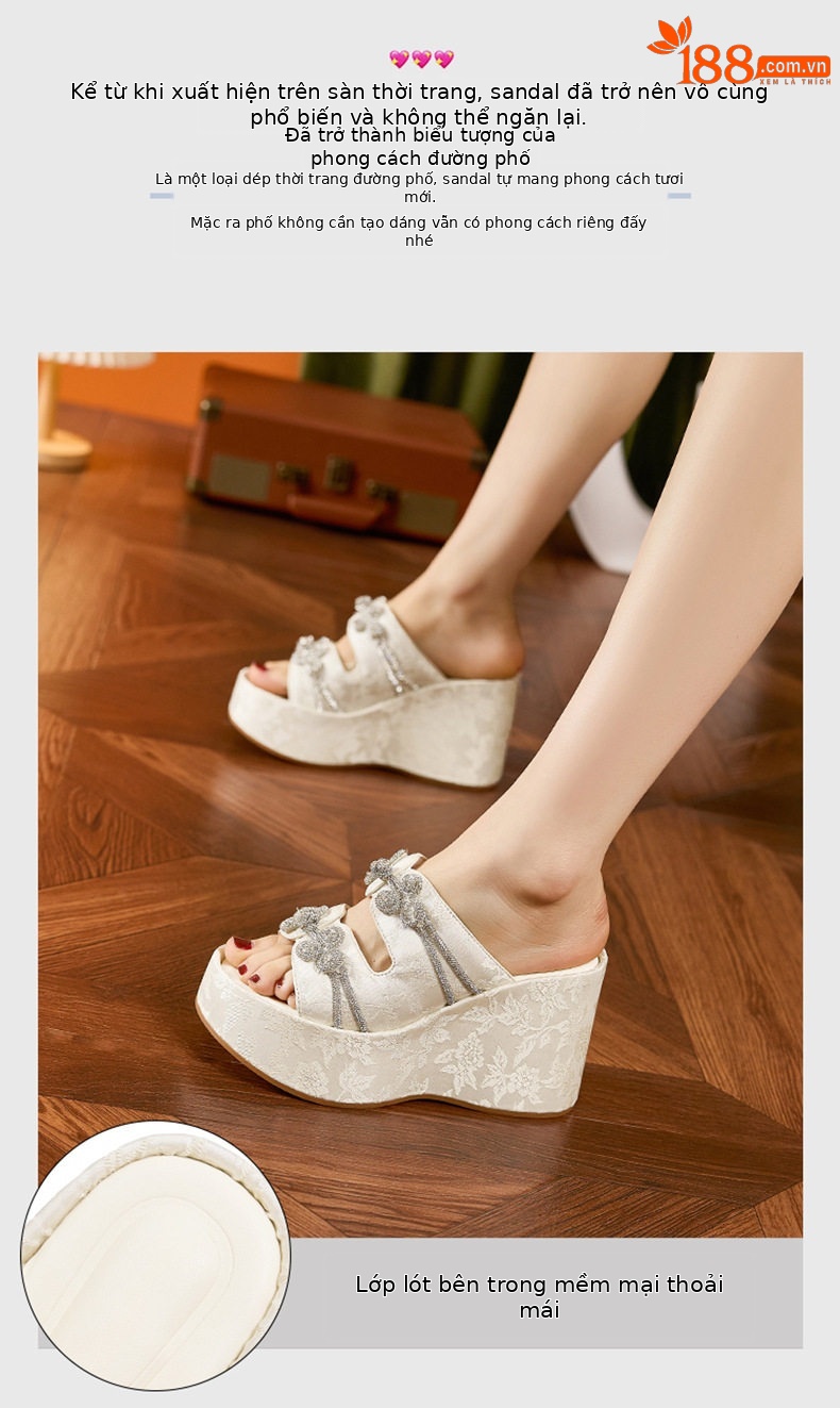 Sandal nữ quai chữ V đế TPU mềm mại, phong cách Trung Hoa thêu hoa — Len tinh khiết, Xanh lá, Đen chi tiết 4