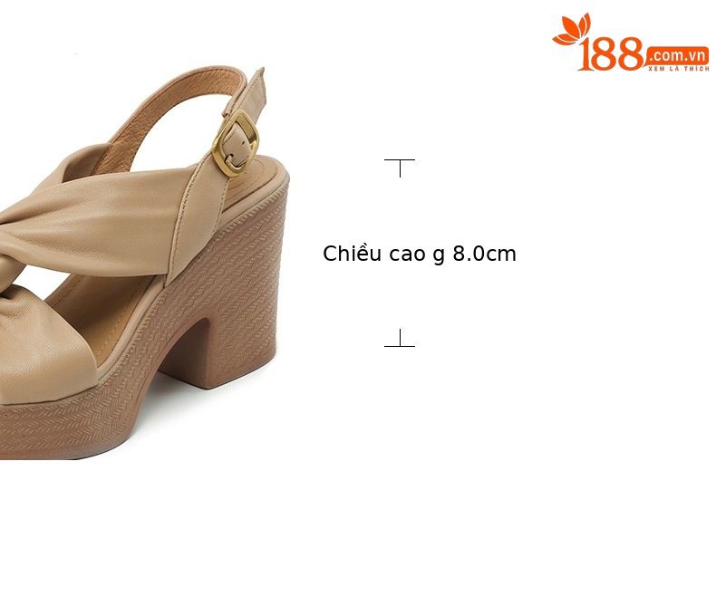 Sandal nữ quai ngang gót vuông đế dày hở ngón da cừu — Màu be chi tiết 4