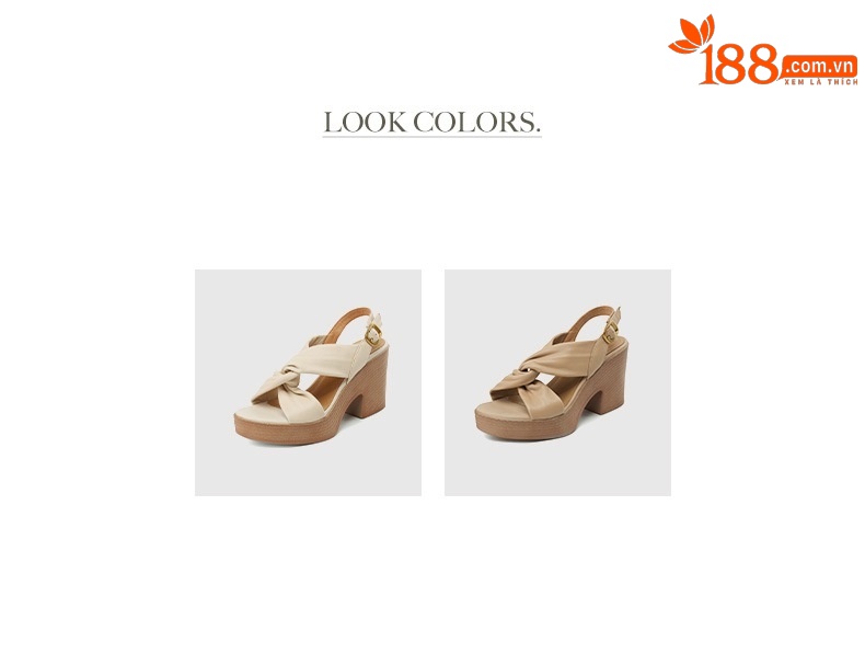 Sandal nữ quai ngang gót vuông đế dày hở ngón da cừu — Màu be chi tiết 6