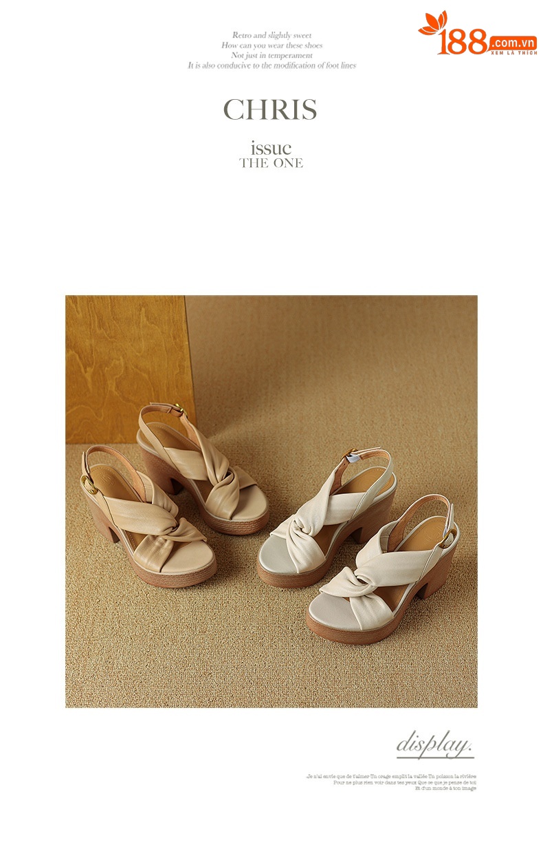 Sandal nữ quai ngang gót vuông đế dày hở ngón da cừu — Màu be chi tiết 11