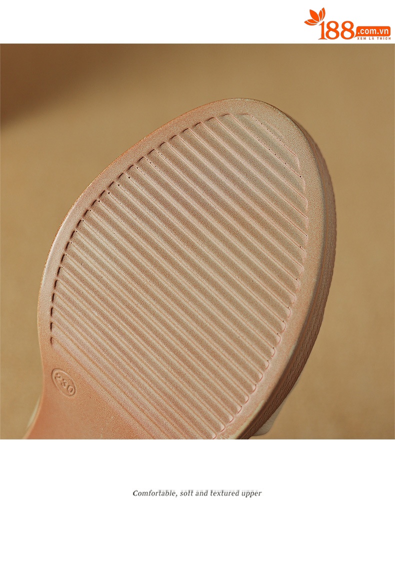Sandal nữ quai ngang gót vuông đế dày hở ngón da cừu — Màu be chi tiết 17