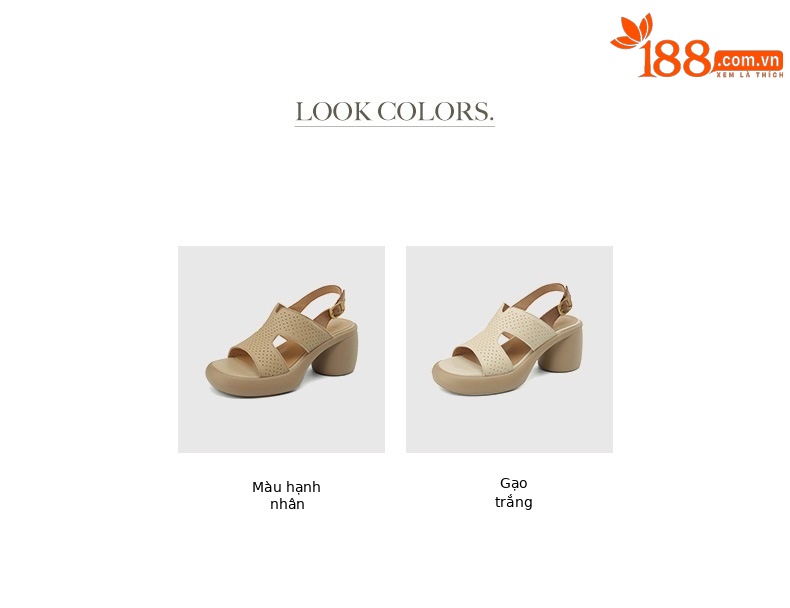 Sandal cao gót hở mũi nữ đế dày da cừu quai ngang đục lỗ — Màu trắng be chi tiết 5