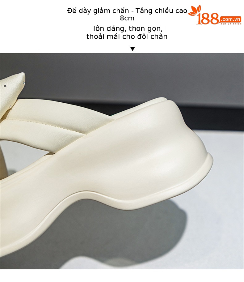 Dép sandal nữ đế dày bánh xốp kiểu Pháp đính nơ, đế cao 5 cm — M2596 màu đen, M2596 màu be chi tiết 7
