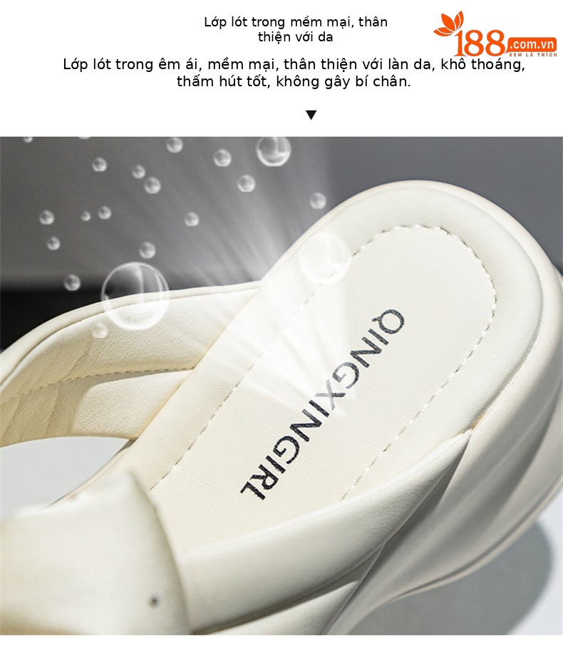 Dép sandal nữ đế dày bánh xốp kiểu Pháp đính nơ, đế cao 5 cm — M2596 màu đen, M2596 màu be chi tiết 9