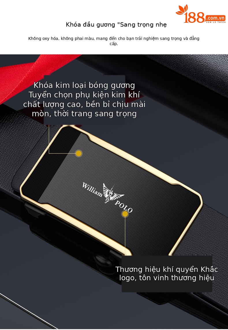 Thắt lưng da bò thật nam khóa tự động không răng, dây lưng công sở cao cấp — 120cm, 130cm, 110cm, 125cm chi tiết 5
