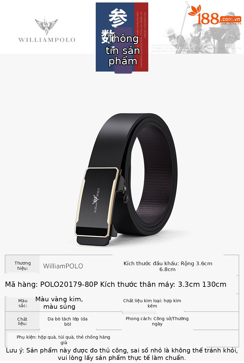 Thắt lưng da bò thật nam khóa tự động không răng, dây lưng công sở cao cấp — 120cm, 130cm, 110cm, 125cm chi tiết 10