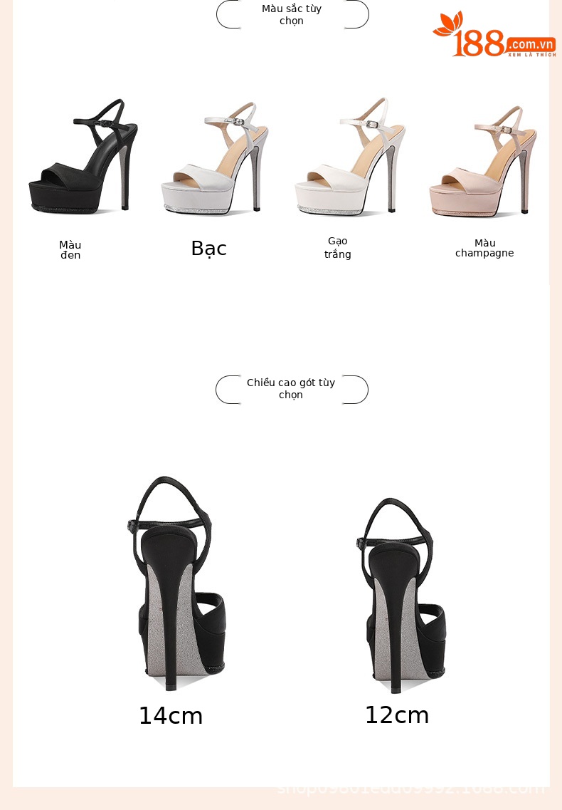 Sandal cao gót nữ hở mũi đính đá gót nhọn 12 cm và 14 cm — Bạc (14) chi tiết 2
