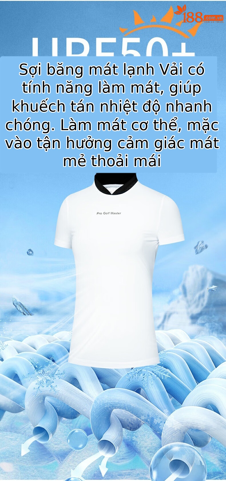 Áo chống nắng golf nữ lụa băng tay ngắn phối váy xếp ly — Áo trắng YF667 [lụa lạnh/chống nắng UPF50], Áo Đen YF667 [lụa lạnh/chống nắng UPF50], Áo phấn hoa anh đào YF667 [lụa lạnh/chống nắng UPF50], YF667 Ice Crystal Blue Top [mát lạnh lụa/chống nắng UPF50] chi tiết 2