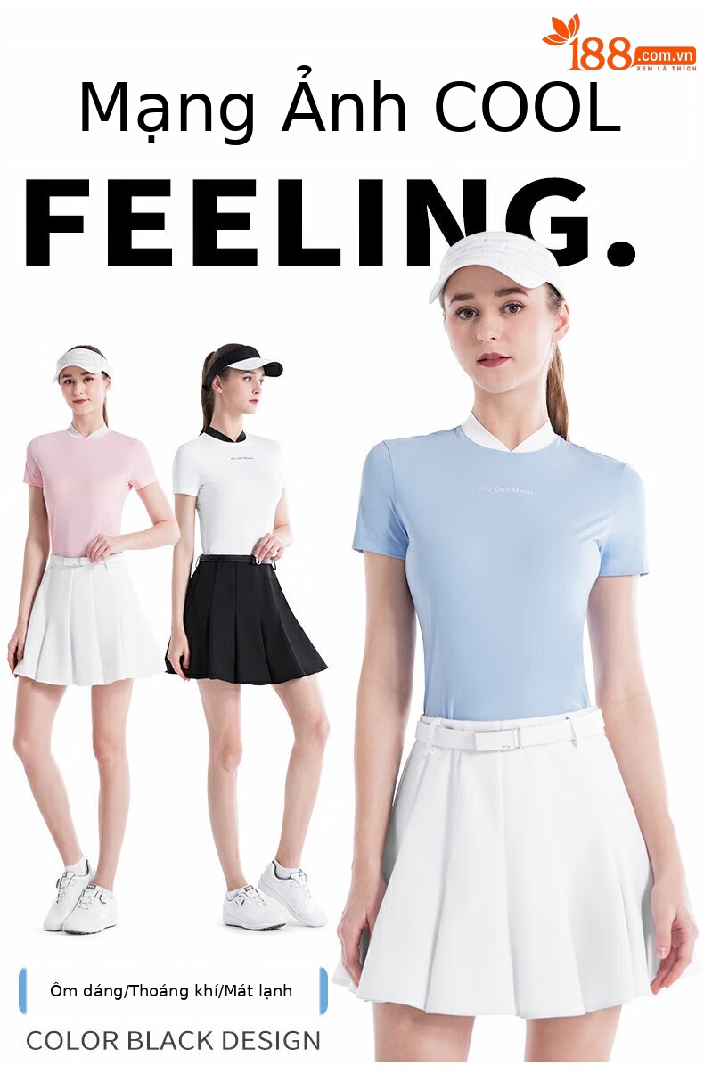 Áo chống nắng golf nữ lụa băng tay ngắn phối váy xếp ly — Áo trắng YF667 [lụa lạnh/chống nắng UPF50], Áo Đen YF667 [lụa lạnh/chống nắng UPF50], Áo phấn hoa anh đào YF667 [lụa lạnh/chống nắng UPF50], YF667 Ice Crystal Blue Top [mát lạnh lụa/chống nắng UPF50] chi tiết 6