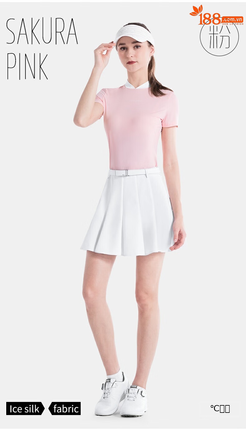 Áo chống nắng golf nữ lụa băng tay ngắn phối váy xếp ly — Áo trắng YF667 [lụa lạnh/chống nắng UPF50], Áo Đen YF667 [lụa lạnh/chống nắng UPF50], Áo phấn hoa anh đào YF667 [lụa lạnh/chống nắng UPF50], YF667 Ice Crystal Blue Top [mát lạnh lụa/chống nắng UPF50] chi tiết 11