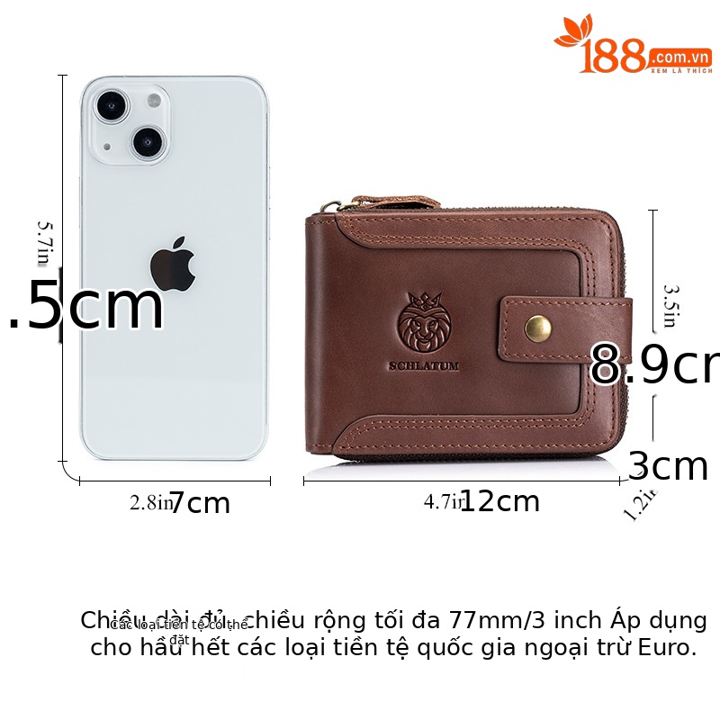 Ví nam ngắn da bò cao cấp Lion Leiden kiểu cổ điển chống trộm — Màu cà phê, Màu đen, Màu cà phê (có hộp quà), Màu đen (có hộp quà)