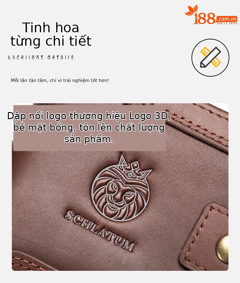 Ví nam ngắn da bò cao cấp Lion Leiden kiểu cổ điển chống trộm — Màu cà phê, Màu đen, Màu cà phê (có hộp quà), Màu đen (có hộp quà) chi tiết 8