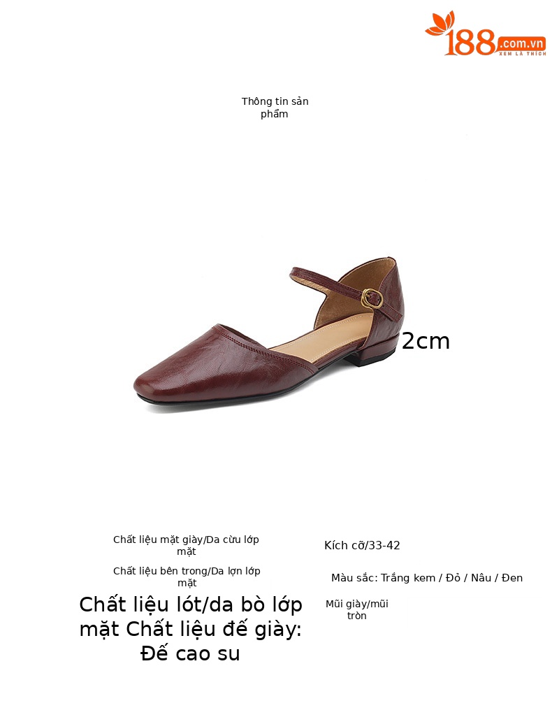 Giày Mary Jane nữ da cừu mũi tròn bệt quai ngang — Màu nâu chi tiết 4