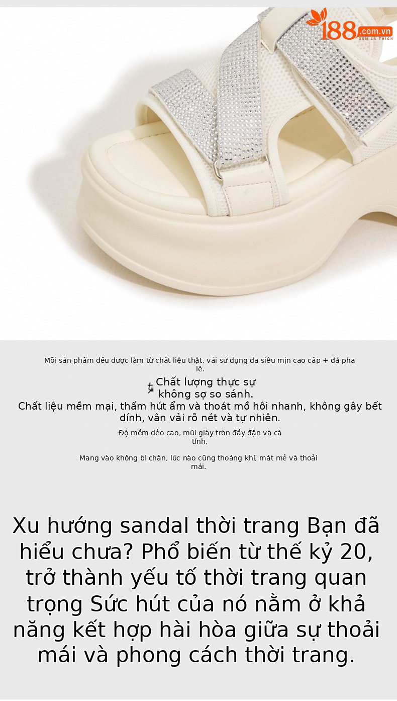 Dép sandal nữ quai chữ V đế PU mềm, dây Velcro tiện lợi — Len tinh khiết, Đen chi tiết 7