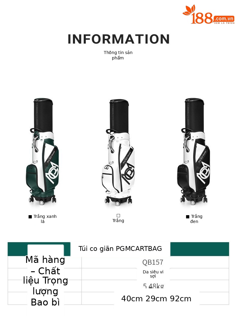 Túi đựng gậy golf PGM vỏ cứng có bánh xe kéo, cao 129 cm, chứa 13 gậy — QB157-màu trắng, QB157-Đen Trắng, QB157-Trắng xanh lục