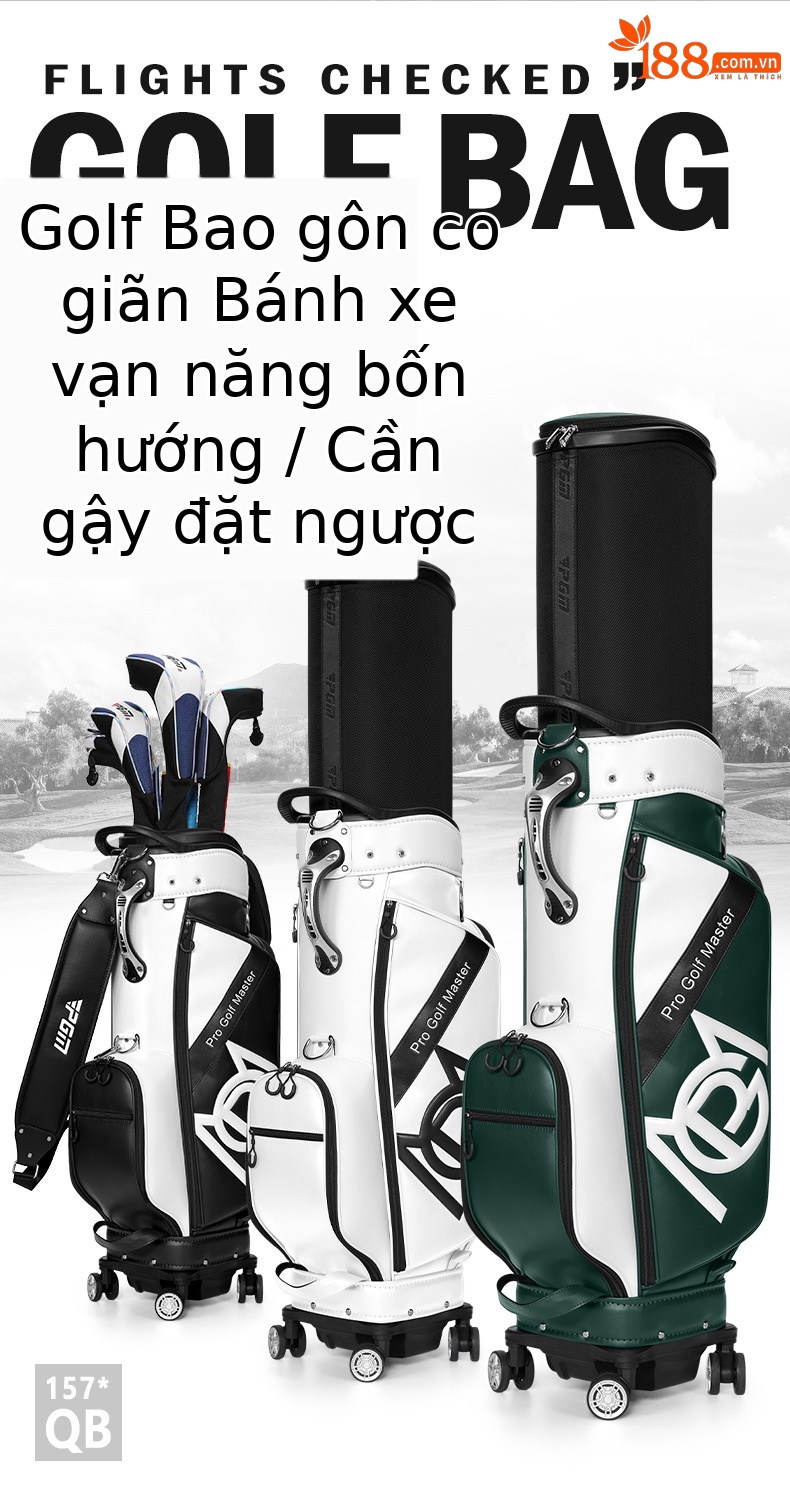 Túi đựng gậy golf PGM vỏ cứng có bánh xe kéo, cao 129 cm, chứa 13 gậy — QB157-màu trắng, QB157-Đen Trắng, QB157-Trắng xanh lục chi tiết 4