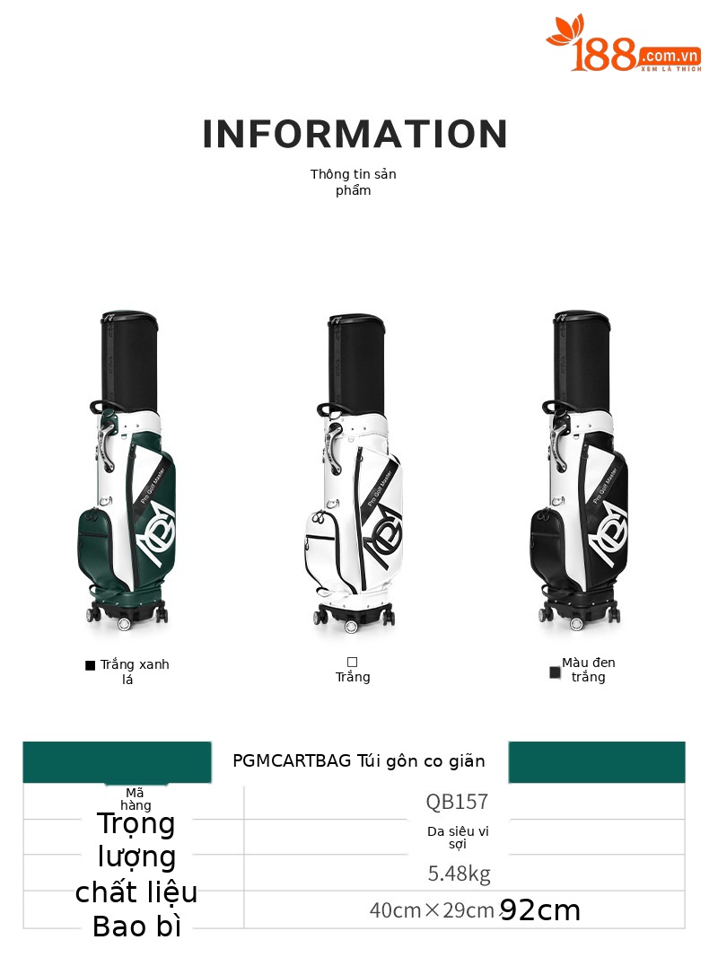 Túi đựng gậy golf PGM vỏ cứng có bánh xe kéo, cao 129 cm, chứa 13 gậy — QB157-màu trắng, QB157-Đen Trắng, QB157-Trắng xanh lục chi tiết 8
