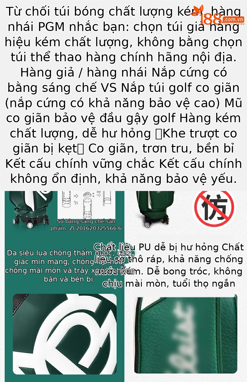 Túi đựng gậy golf PGM vỏ cứng có bánh xe kéo, cao 129 cm, chứa 13 gậy — QB157-màu trắng, QB157-Đen Trắng, QB157-Trắng xanh lục chi tiết 2