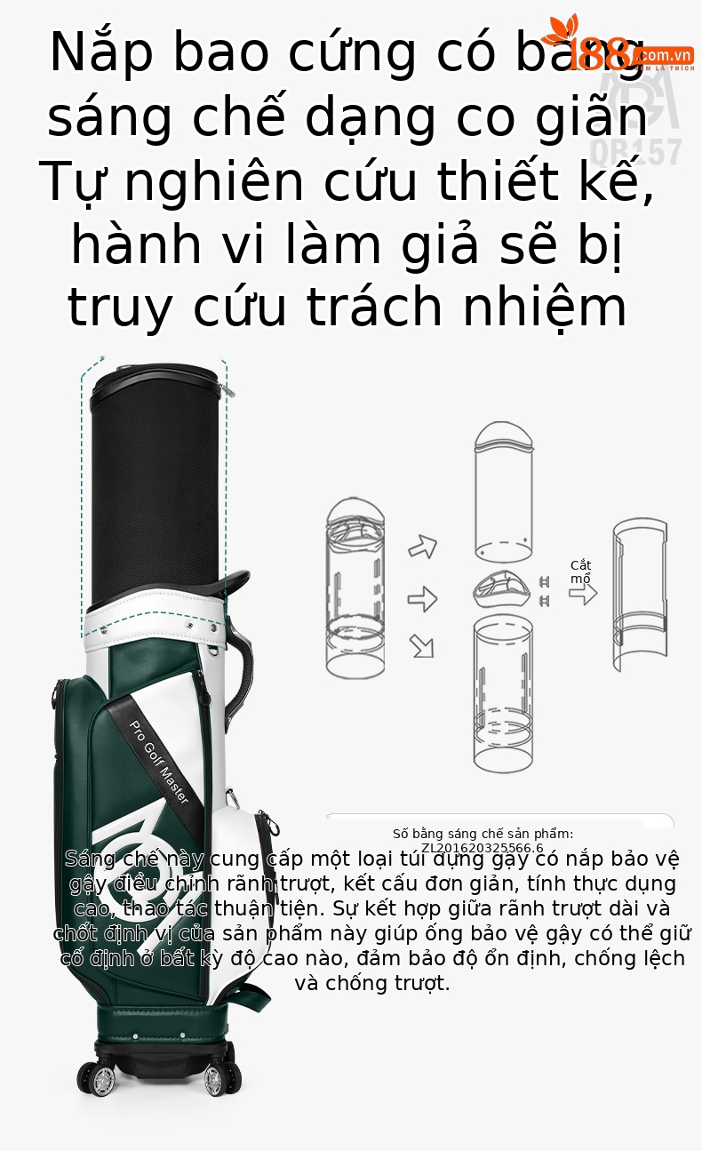 Túi đựng gậy golf PGM vỏ cứng có bánh xe kéo, cao 129 cm, chứa 13 gậy — QB157-màu trắng, QB157-Đen Trắng, QB157-Trắng xanh lục chi tiết 5