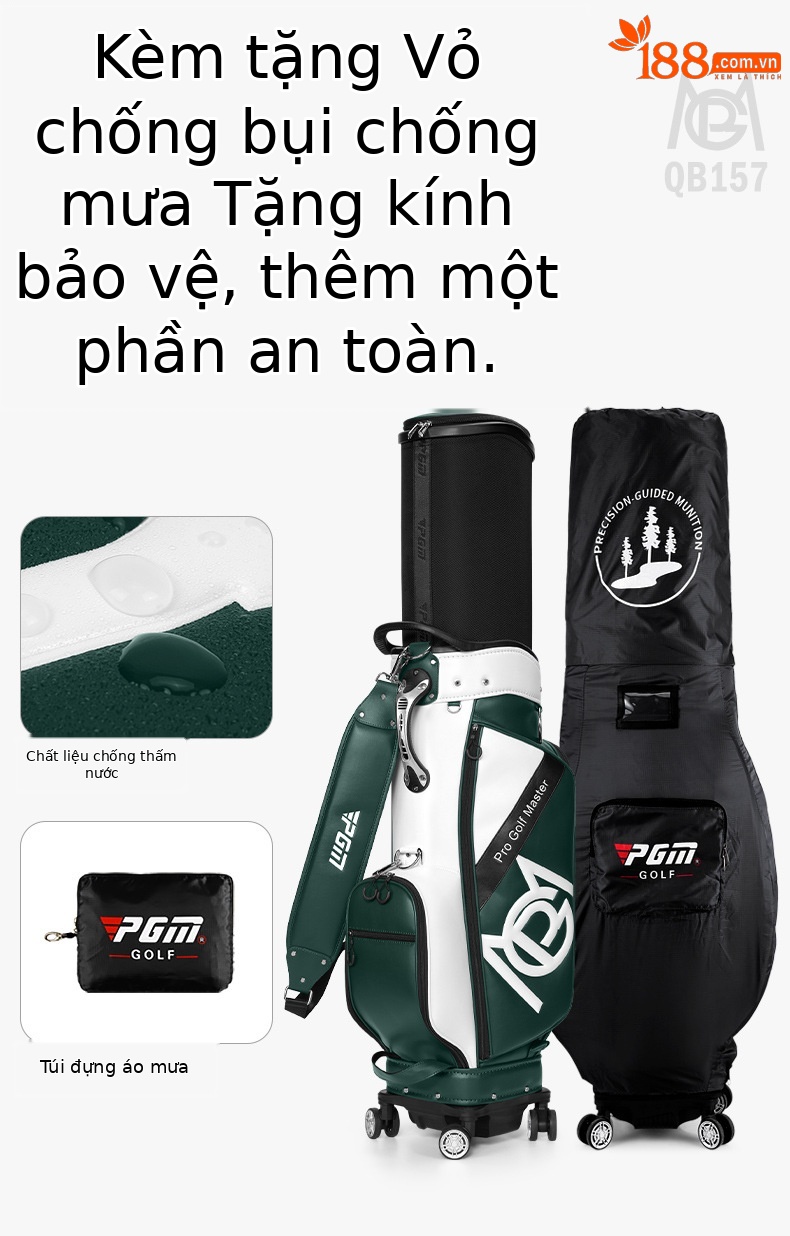 Túi đựng gậy golf PGM vỏ cứng có bánh xe kéo, cao 129 cm, chứa 13 gậy — QB157-màu trắng, QB157-Đen Trắng, QB157-Trắng xanh lục chi tiết 7