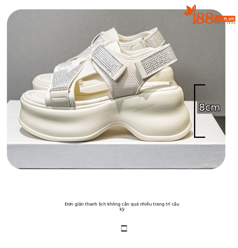 Dép sandal đế xuồng tăng chiều cao lưới thoáng khí đính đá phong cách casual nữ — M2597 màu đen, M2597 màu be chi tiết 5