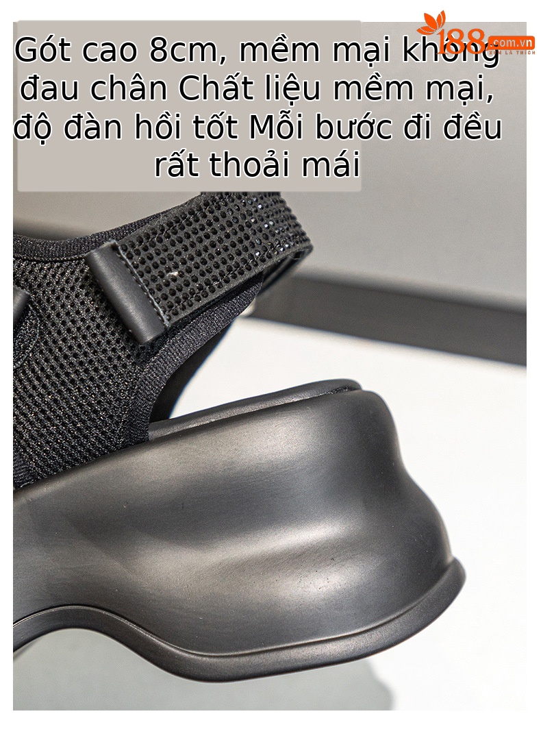 Dép sandal đế xuồng tăng chiều cao lưới thoáng khí đính đá phong cách casual nữ — M2597 màu đen, M2597 màu be chi tiết 9