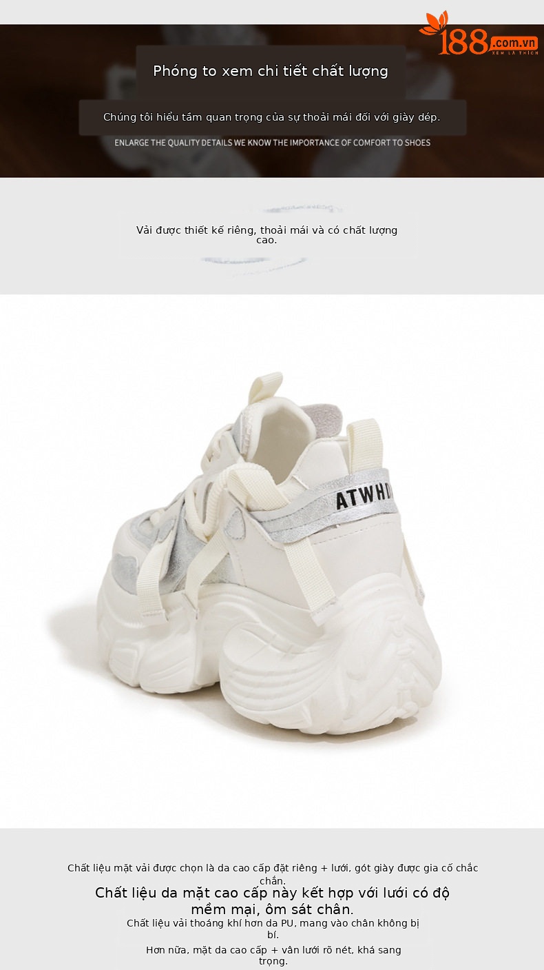 Giày sneaker nữ chunky đế dày lưới thoáng khí gót siêu cao 8 cm — Len tinh khiết, Bạc, Tím chi tiết 5