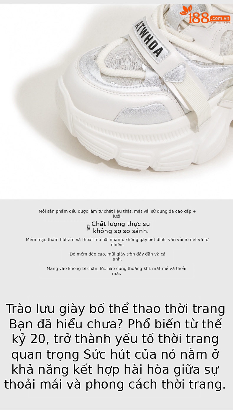 Giày sneaker nữ chunky đế dày lưới thoáng khí gót siêu cao 8 cm — Len tinh khiết, Bạc, Tím chi tiết 7