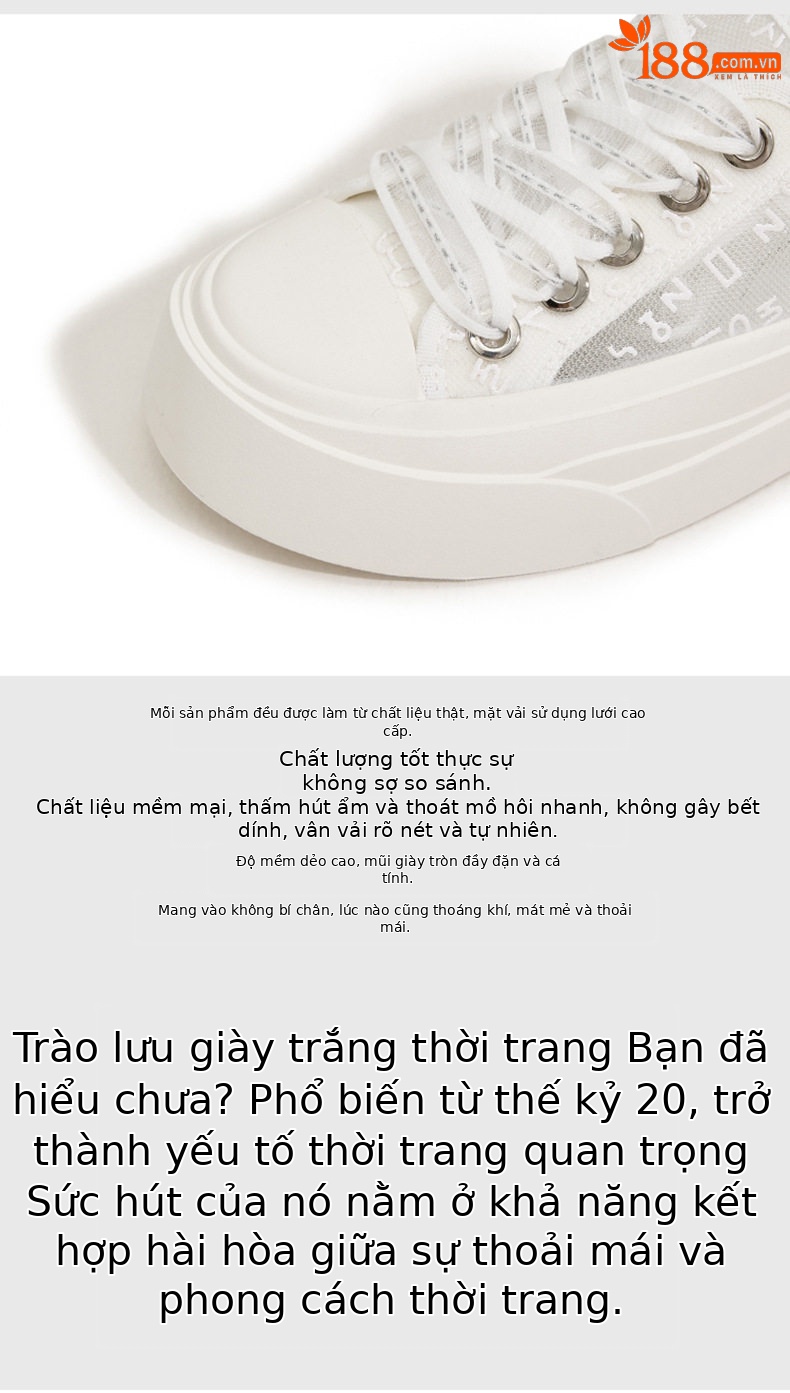 Giày sneaker nữ chạy bộ mesh thoáng khí đế phẳng — Trắng, Mơ chi tiết 7