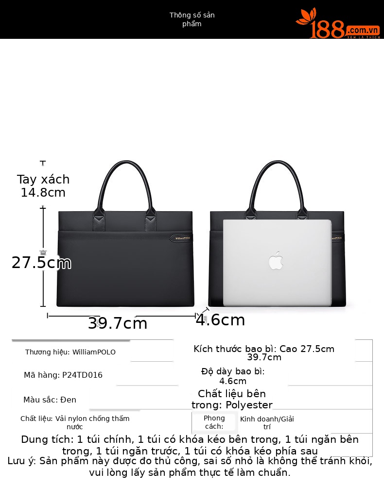Túi đựng tài liệu cầm tay nam công sở cao cấp dung tích lớn, đệm laptop chi tiết 6