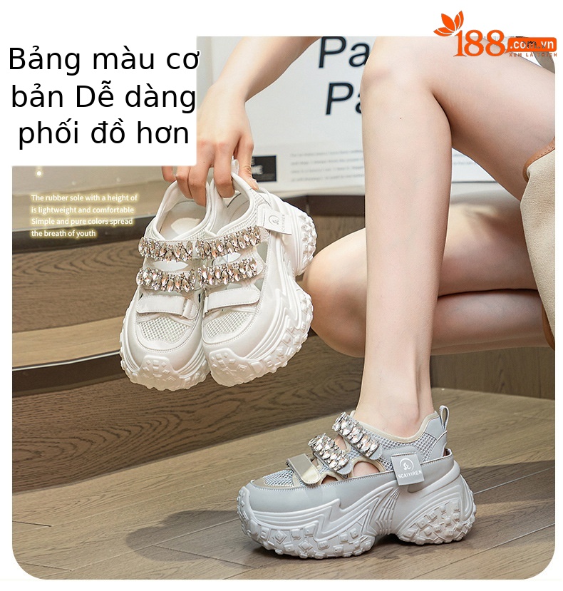 Giày sneaker nữ đế dày lưới rỗng đính đá thoáng khí thời trang đa năng — M2598 màu trắng, M2598 màu xám chi tiết 3
