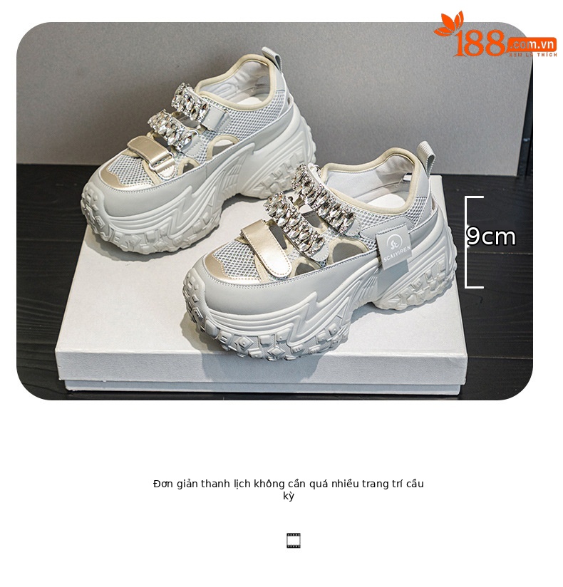 Giày sneaker nữ đế dày lưới rỗng đính đá thoáng khí thời trang đa năng — M2598 màu trắng, M2598 màu xám chi tiết 4