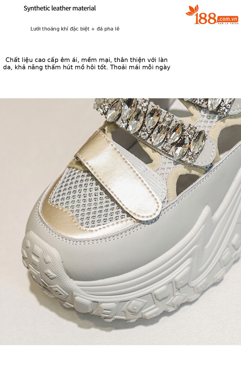 Giày sneaker nữ đế dày lưới rỗng đính đá thoáng khí thời trang đa năng — M2598 màu trắng, M2598 màu xám chi tiết 6
