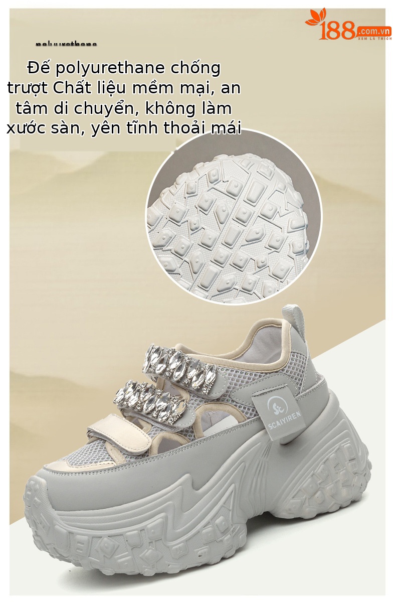 Giày sneaker nữ đế dày lưới rỗng đính đá thoáng khí thời trang đa năng — M2598 màu trắng, M2598 màu xám chi tiết 8