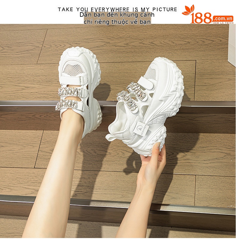 Giày sneaker nữ đế dày lưới rỗng đính đá thoáng khí thời trang đa năng — M2598 màu trắng, M2598 màu xám chi tiết 11