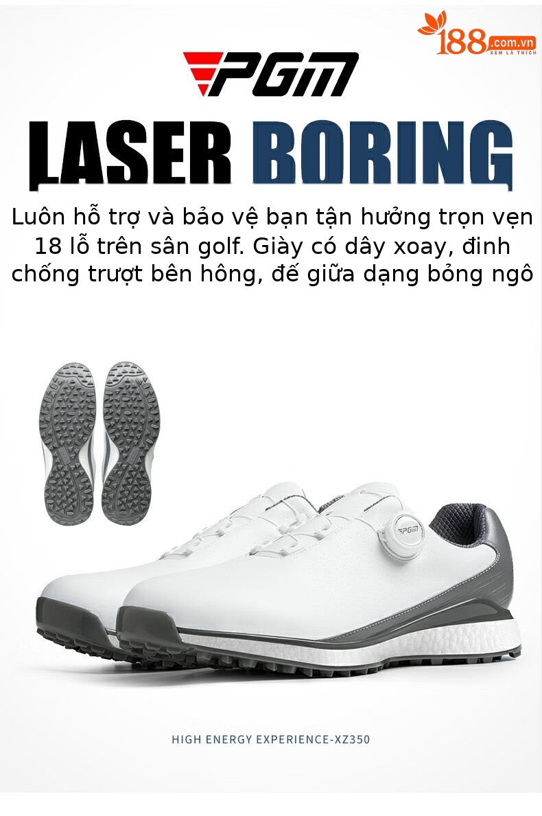 Giày golf nam PGM chống nước, đế bọt siêu nhẹ, đinh chống trượt — XZ350-Xám Trắng chi tiết 3