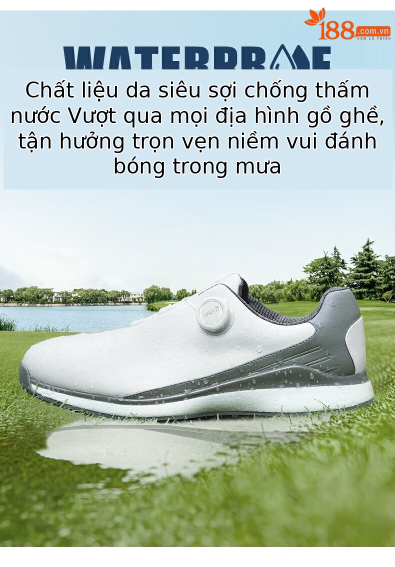 Giày golf nam PGM chống nước, đế bọt siêu nhẹ, đinh chống trượt — XZ350-Xám Trắng chi tiết 6