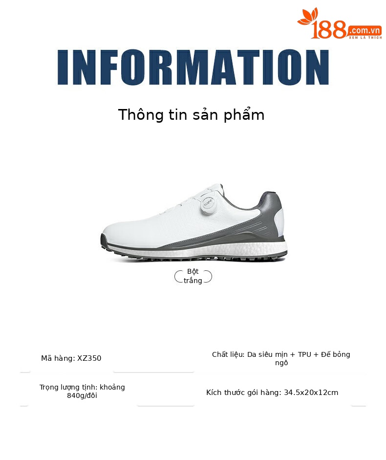 Giày golf nam PGM chống nước, đế bọt siêu nhẹ, đinh chống trượt — XZ350-Xám Trắng chi tiết 8