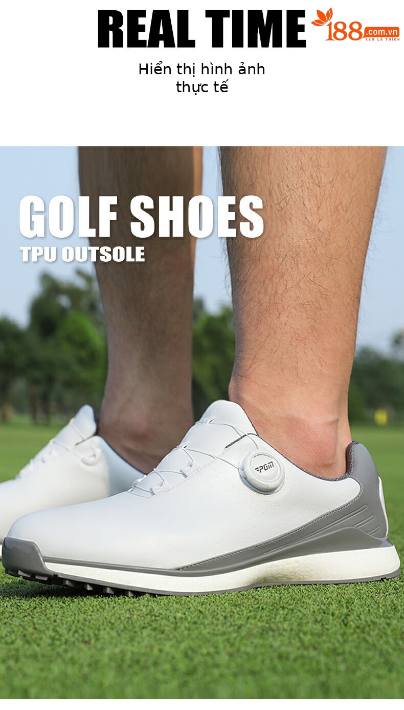 Giày golf nam PGM chống nước, đế bọt siêu nhẹ, đinh chống trượt — XZ350-Xám Trắng chi tiết 9