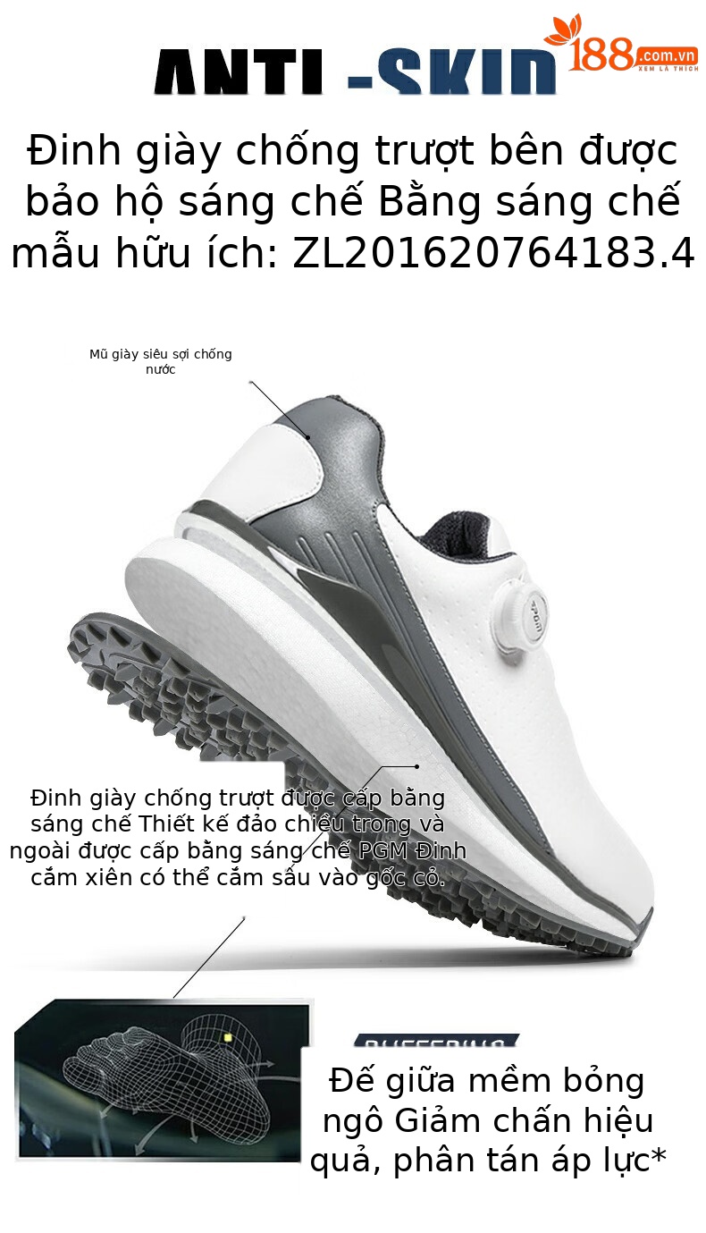 Giày golf nam PGM chống nước, đế bọt siêu nhẹ, đinh chống trượt — XZ350-Xám Trắng chi tiết 4
