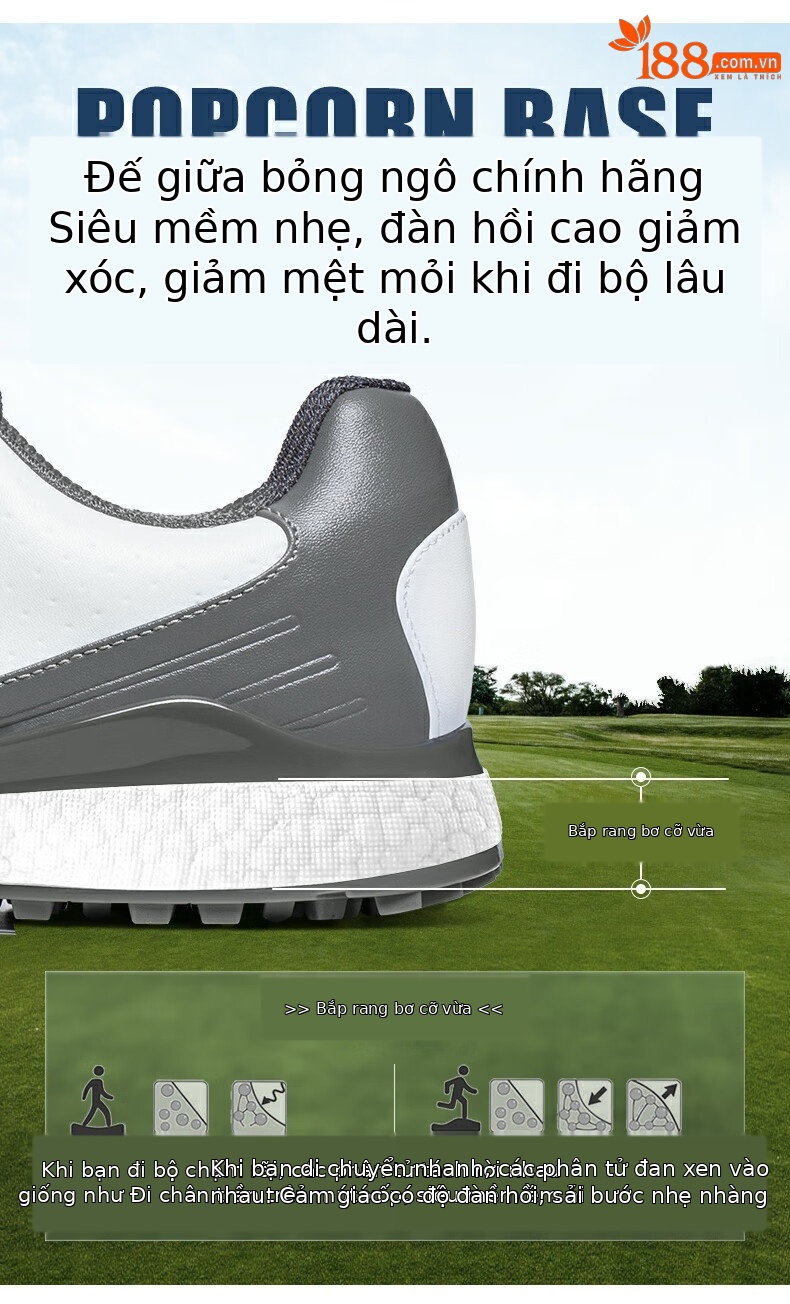 Giày golf nam PGM chống nước, đế bọt siêu nhẹ, đinh chống trượt — XZ350-Xám Trắng chi tiết 5