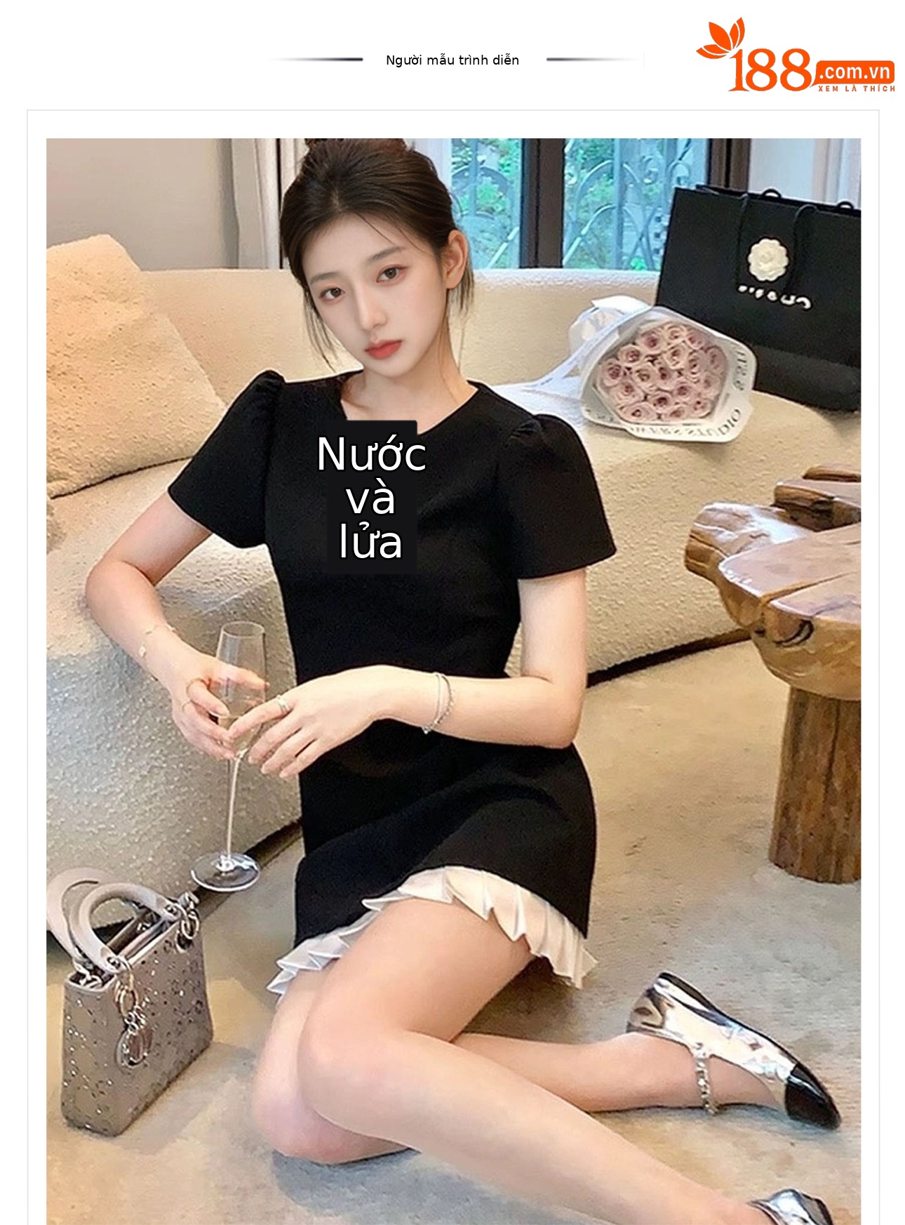 Váy ngắn ôm dáng tay phồng ren lãng mạn phong cách quý tộc nhẹ nhàng M5058 — Màu đen chi tiết 1