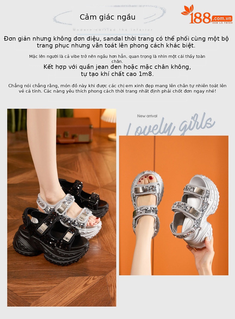 Sneaker nữ chunky đế dày phong cách thể thao mùa hè — Bạc, Đen chi tiết 3