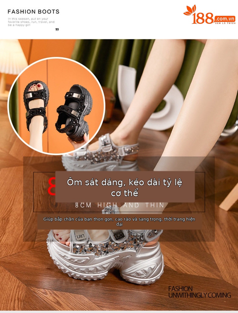 Sneaker nữ chunky đế dày phong cách thể thao mùa hè — Bạc, Đen chi tiết 8