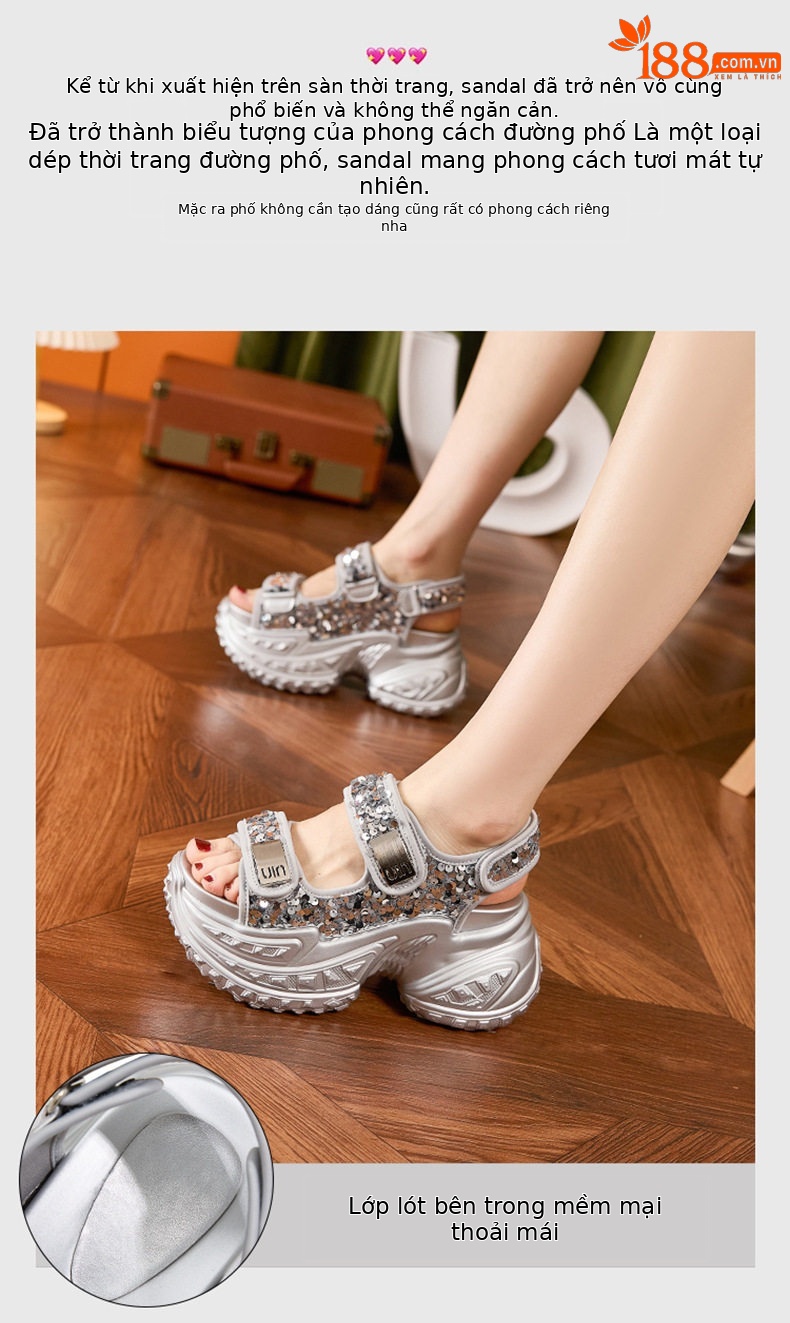 Sneaker nữ chunky đế dày phong cách thể thao mùa hè — Bạc, Đen chi tiết 4