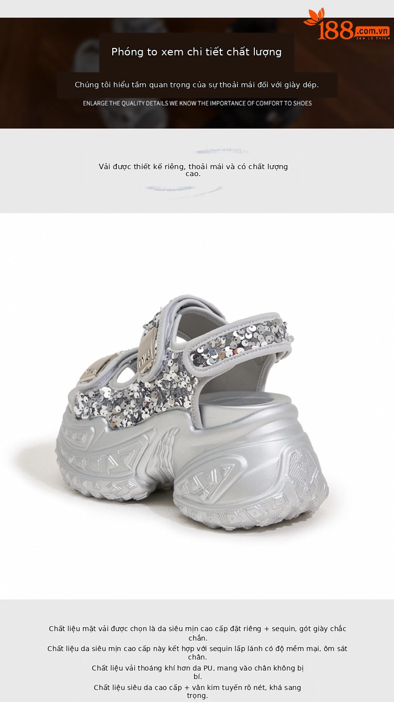 Sneaker nữ chunky đế dày phong cách thể thao mùa hè — Bạc, Đen chi tiết 5