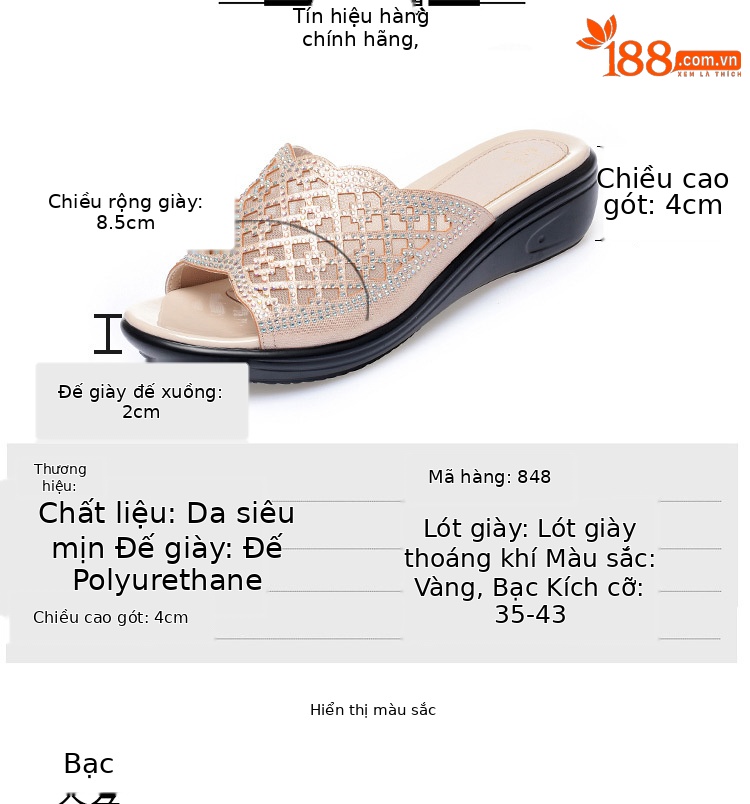 Dép xỏ ngón nữ đế bệt da thật mềm chống trượt mùa hè — Màu vàng chi tiết 2