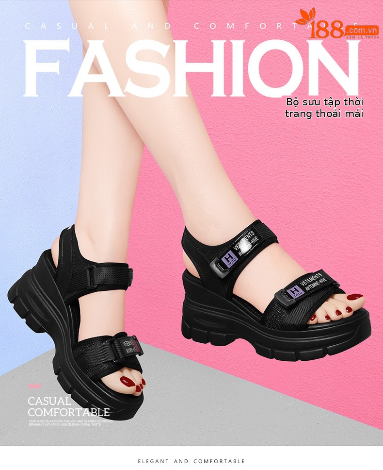 Sandal thể thao nữ đế dày kiểu La Mã quai Velcro mùa hè 2024 — 1997 đen tím, Màu be 1997 chi tiết 3