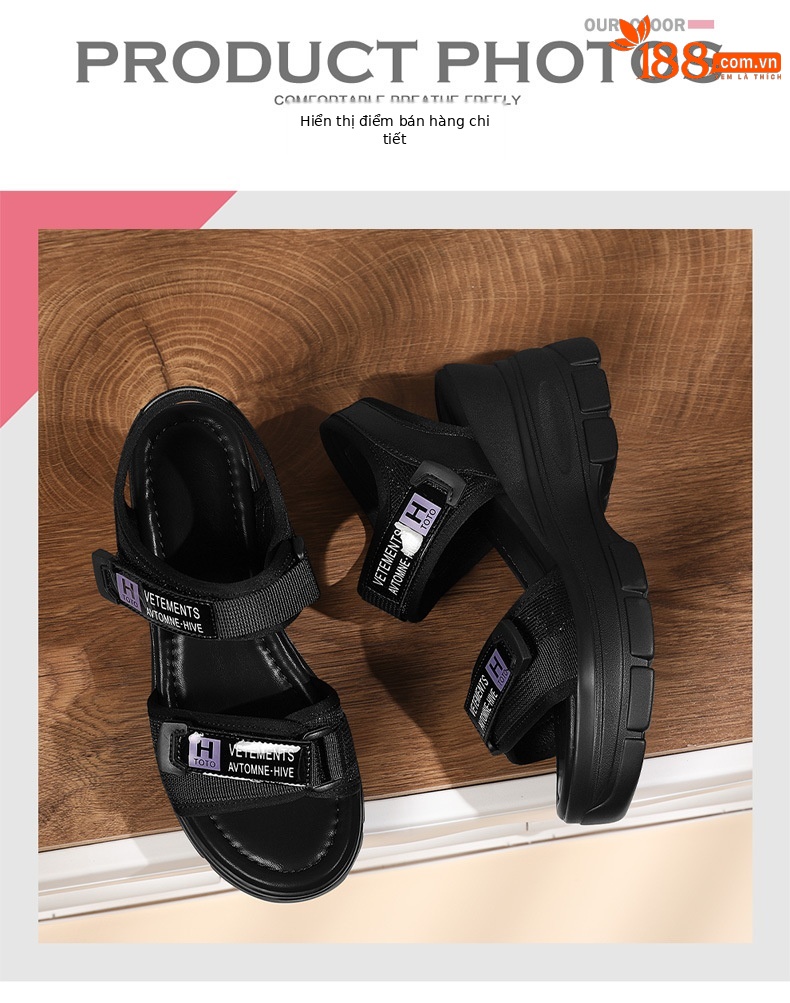 Sandal thể thao nữ đế dày kiểu La Mã quai Velcro mùa hè 2024 — 1997 đen tím, Màu be 1997 chi tiết 5