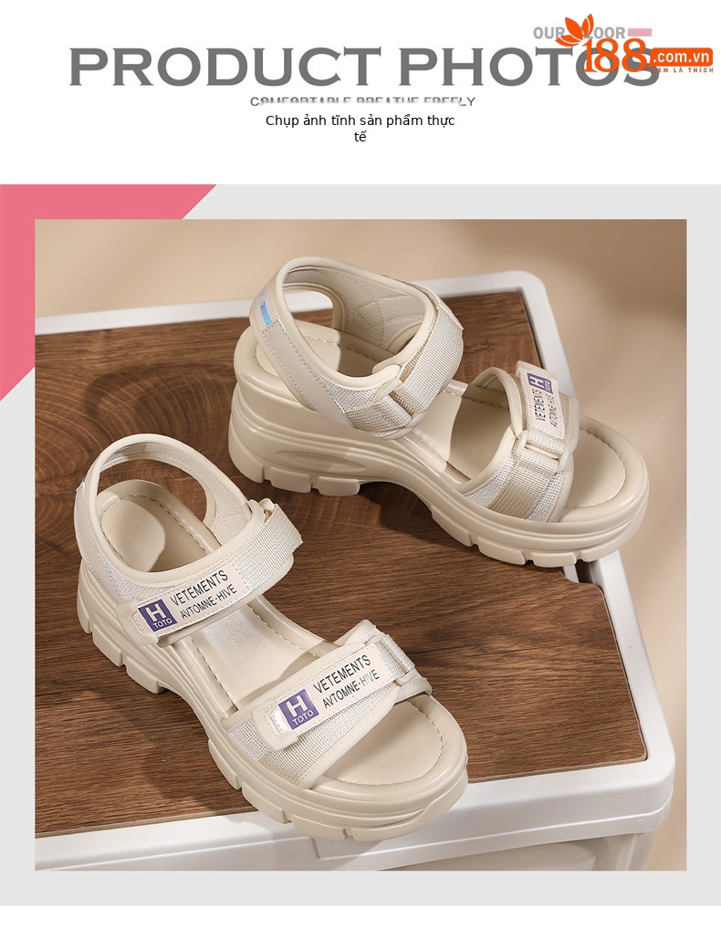 Sandal thể thao nữ đế dày kiểu La Mã quai Velcro mùa hè 2024 — 1997 đen tím, Màu be 1997 chi tiết 10